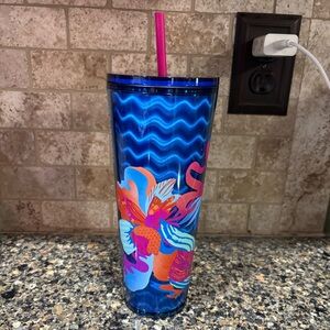 Starbucks Blue Wave Under the Sea Floral Holographic Cold Cup Tumbler Venti 24oz